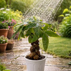 🌿 Money Tree Imported Plant – Plastic White Pot - Image 4